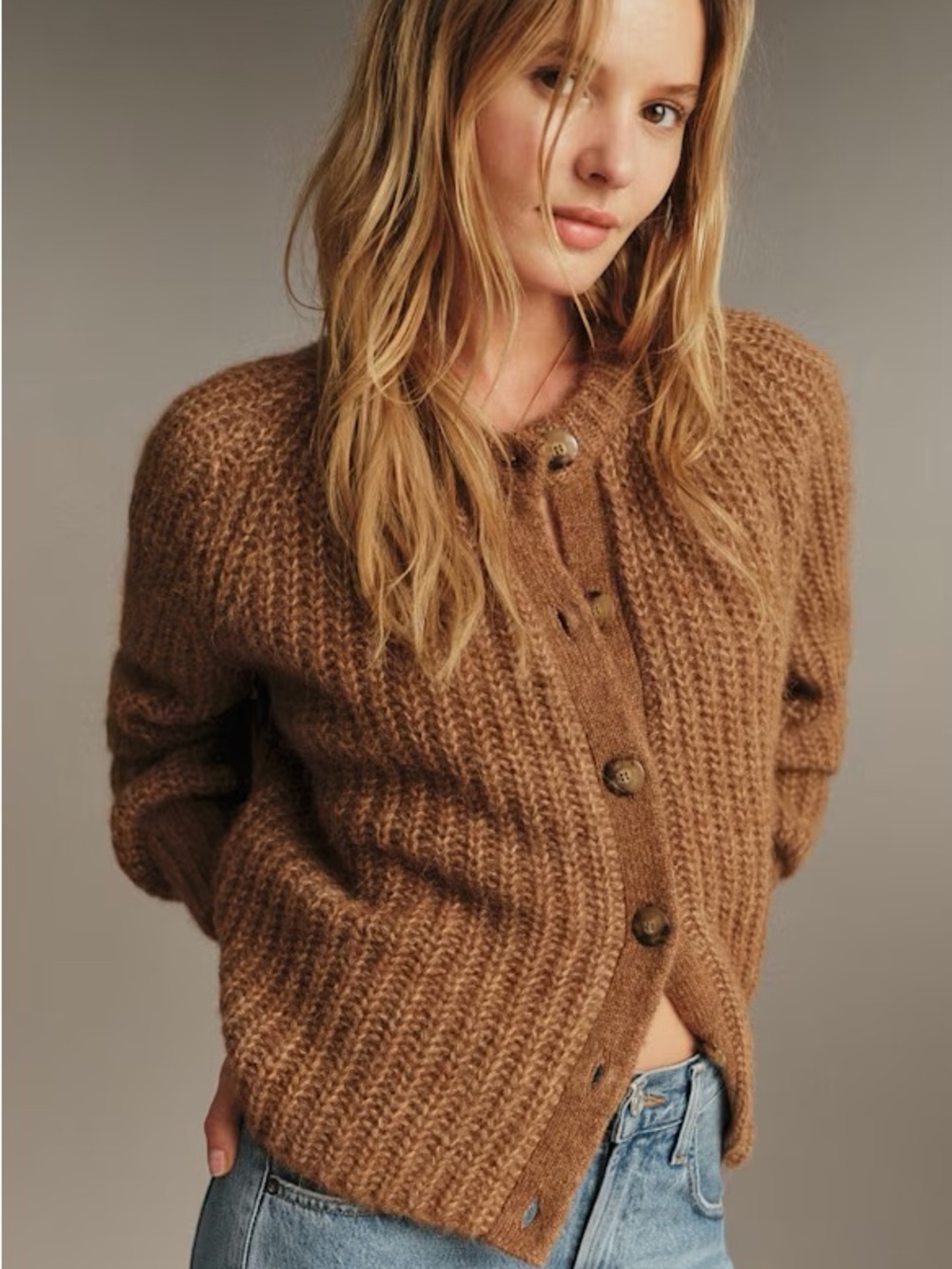 Sezane Emile Cardigan in Mottled Camel